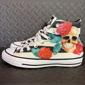 Converse CTAS Chuck Taylor All Stars Hi Top Sneakers Skulls & Roses Women Size 7